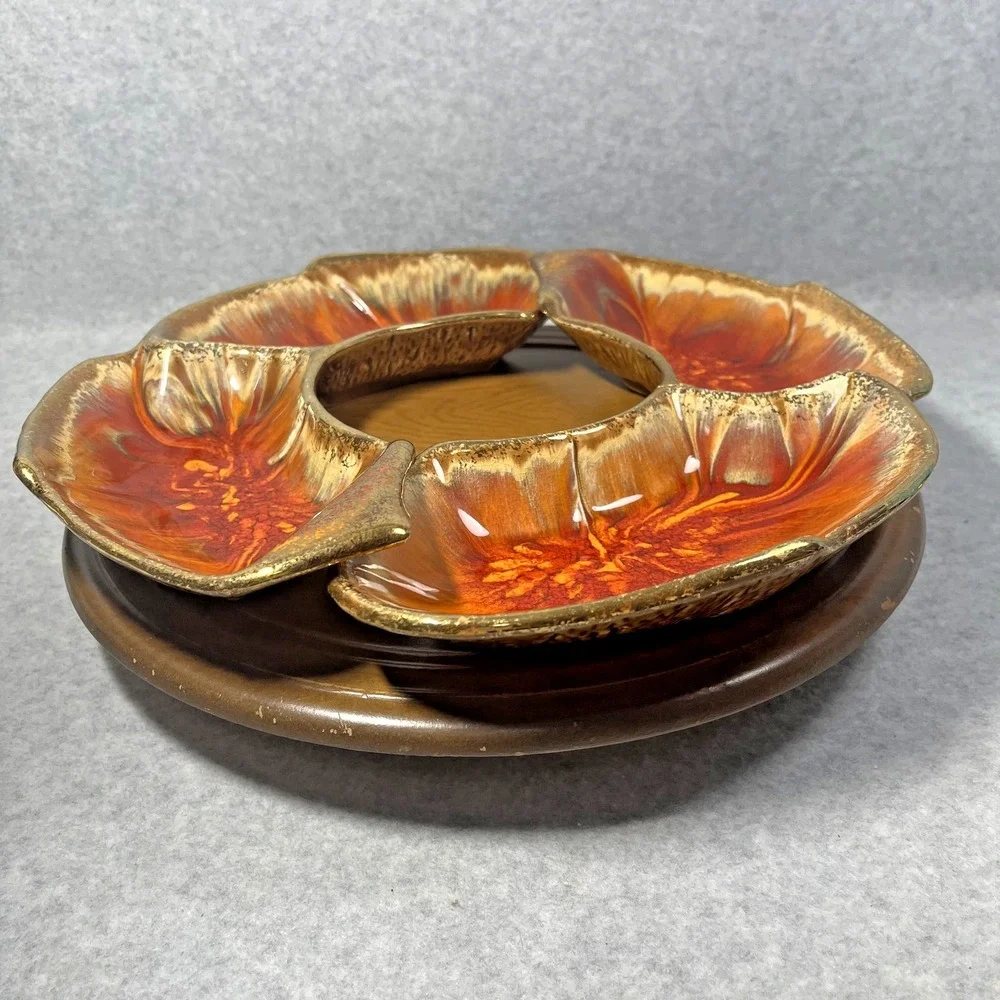 Vtg‎ California Originals Lazy Susan Chip Dip Set USA 146-298 5pc Serving READ